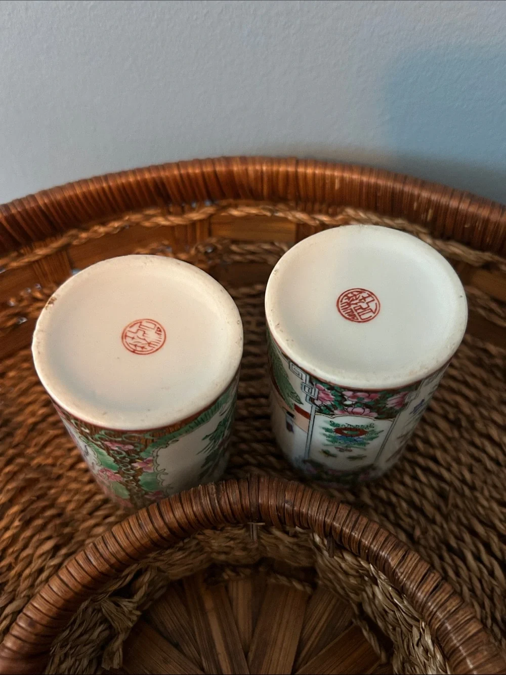 Antique  Two 3.5” famille Rose Pattern  Brush Pots Porcelain Chinese Circa 1850